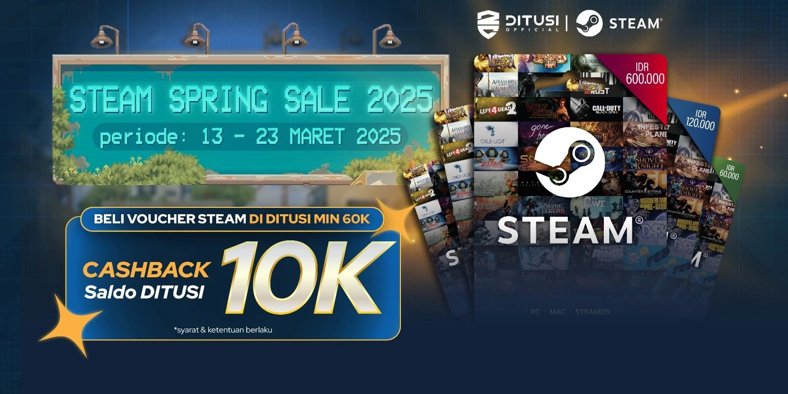 STEAM SPRING SALE - Beli voucher steam enjoy cashback 10K SALDO DITUSI